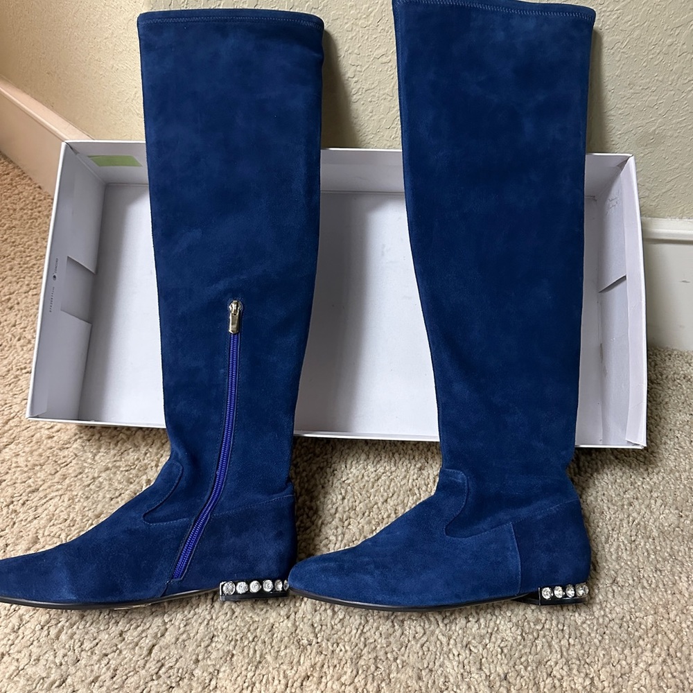 Blue suede over the knee boots